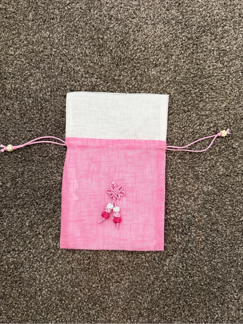 Pink Drawstring Gift Pouch with Decorative Knot